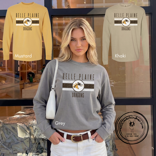 BP- Belle Plaine Dragons Circle Comfort Colors Unisex Garment-Dyed Heavyweight Long Sleeve Tee