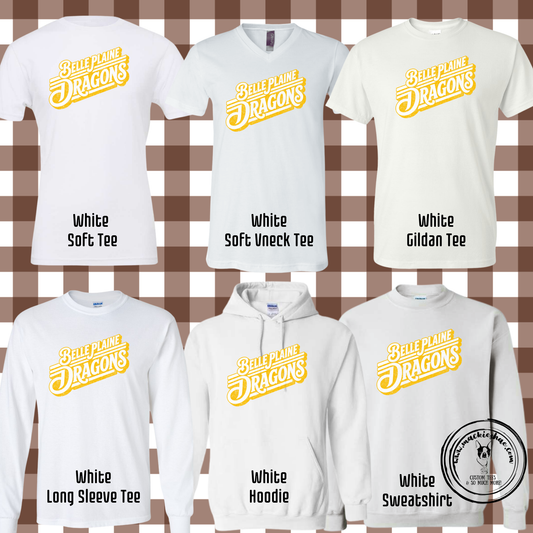 BP- Belle Plaine Dragons Distressed Retro Lines White Gear