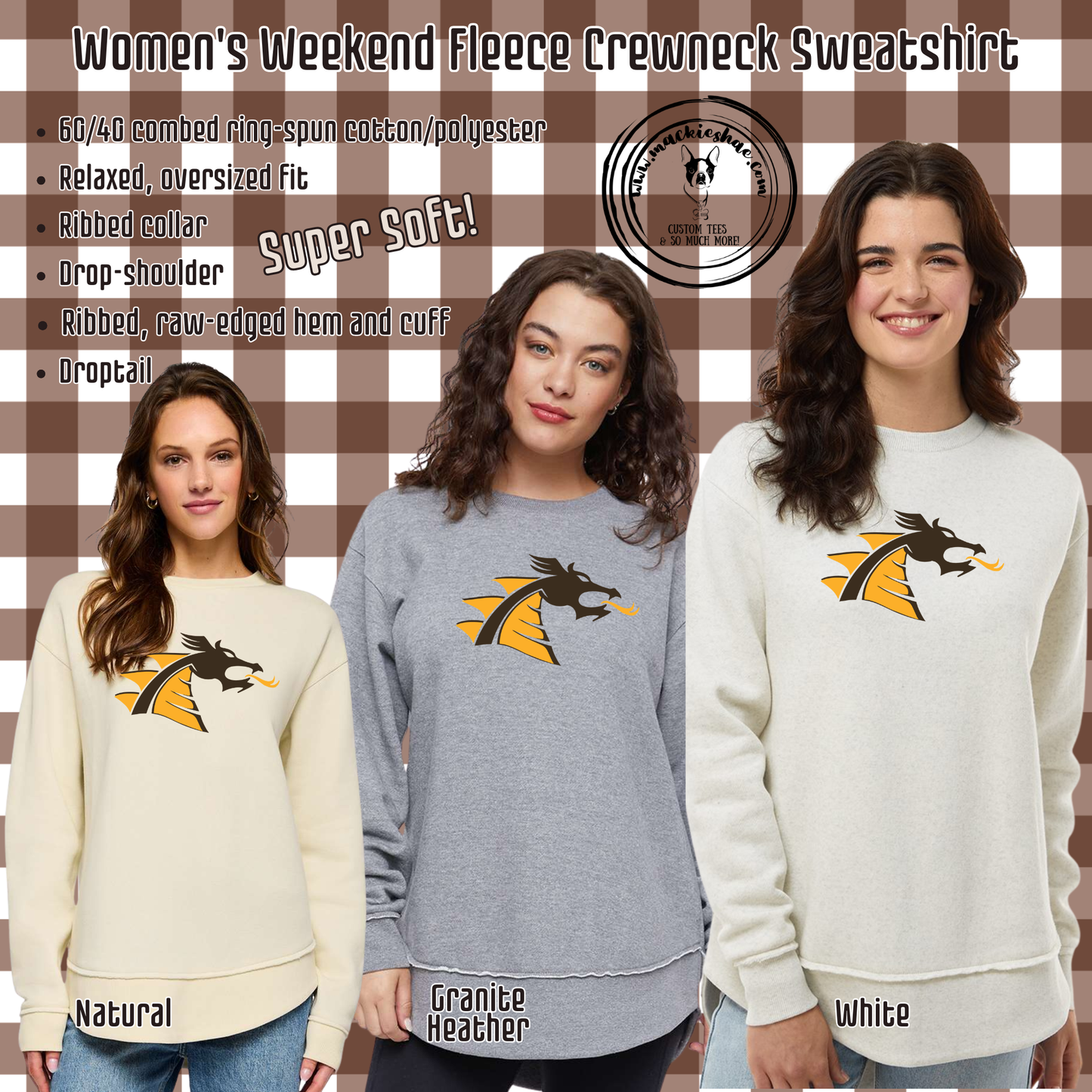 BP- Belle Plaine Dragon Logo Women's Weekend Fleece Crewneck Sweatshirt