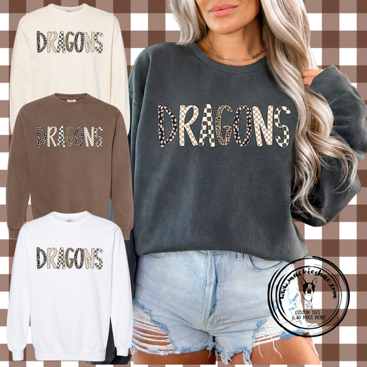 BP- Dragons Leopard Checkered Comfort Colors Garment-Dyed Crewneck Sweatshirt
