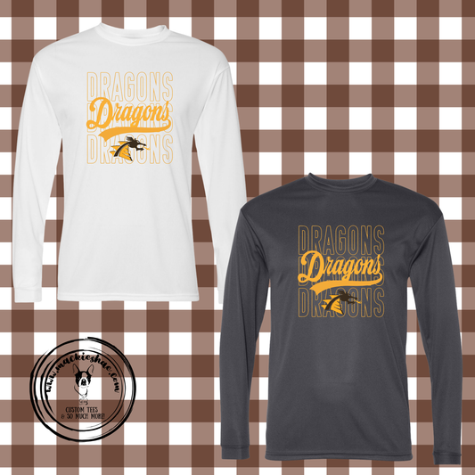 BP- Dragons Repeat with Logo Performance Dri-Fit Long Sleeve Tee