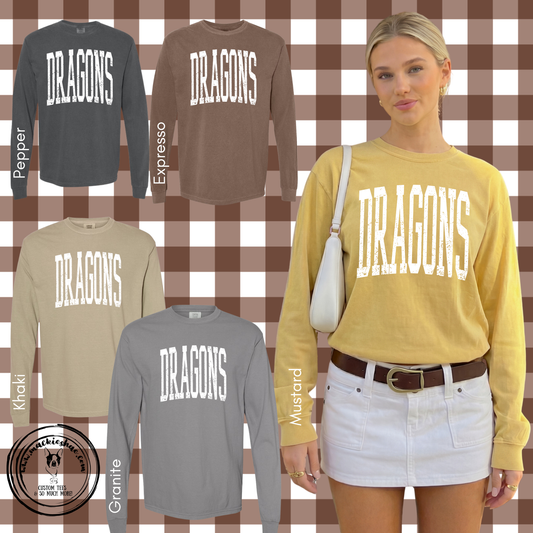 BP- Dragons Varsity Comfort Colors Unisex Garment-Dyed Heavyweight Long Sleeve Tee