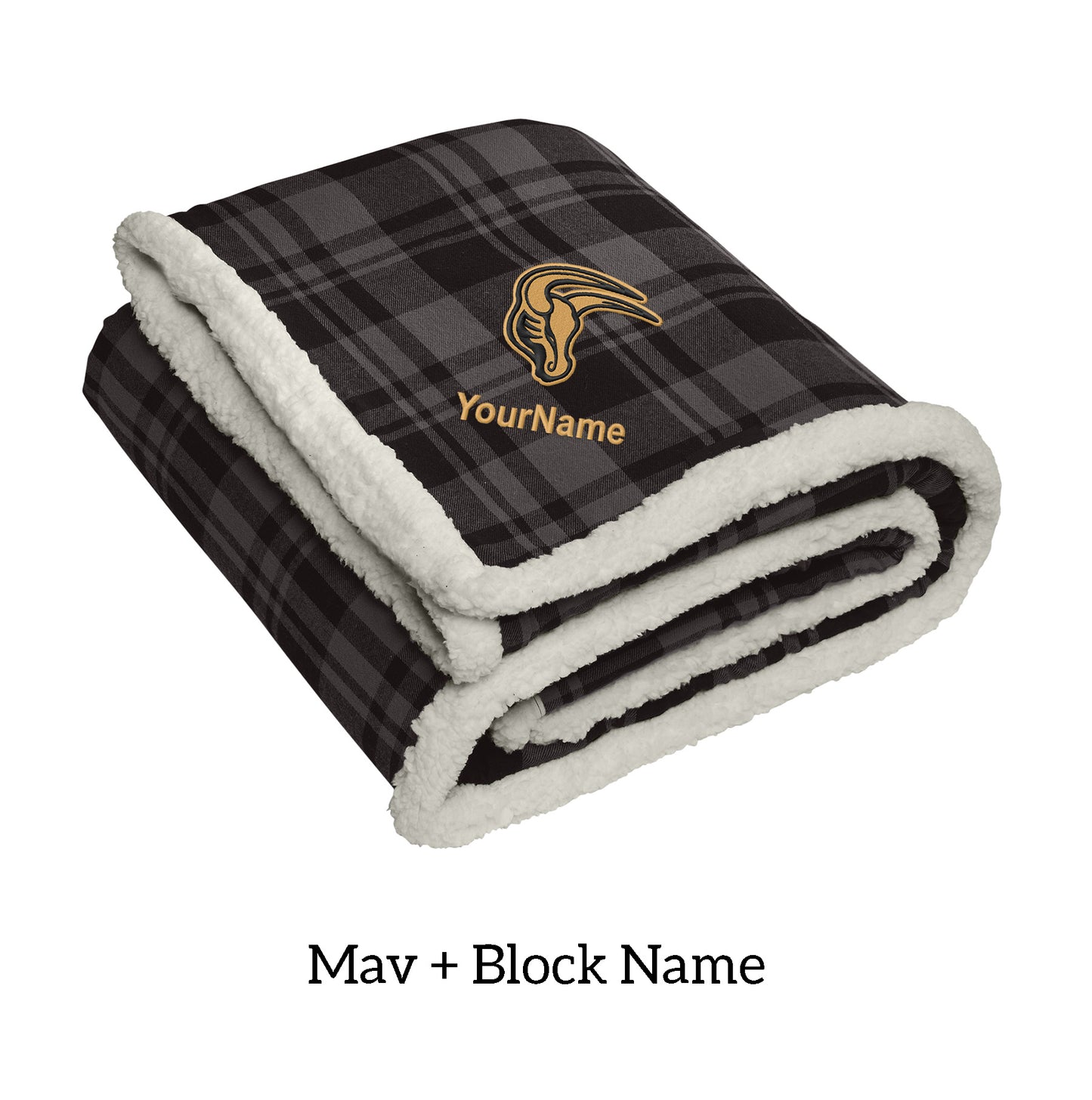 MSIS PTO-Maverick Embroidered Flannel Sherpa Blanket, Personalization Options