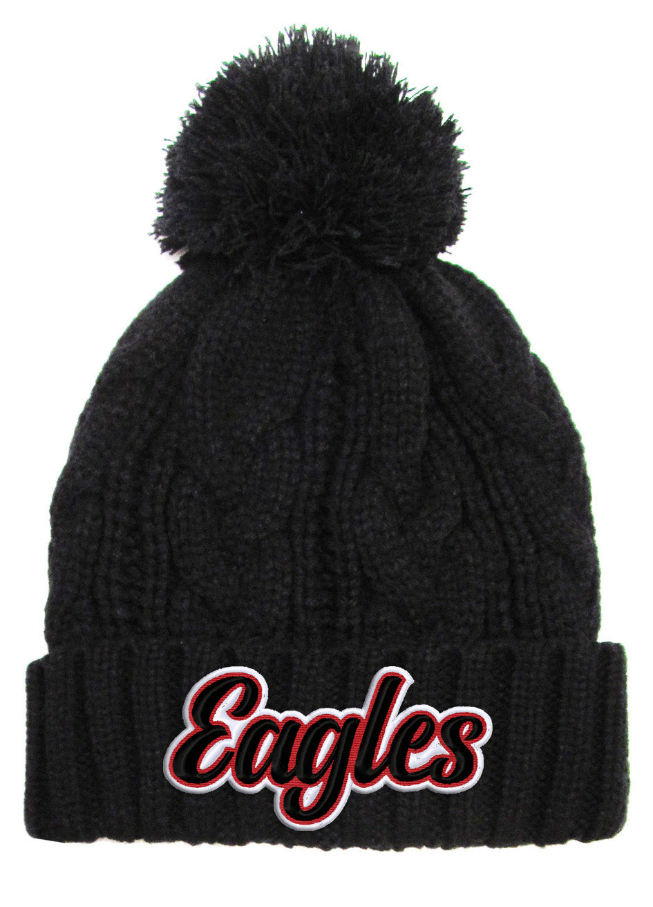 MMS PTO-Eagles or Power Eagle Embroidered Cabled Pom Beanie, 2 Design Options
