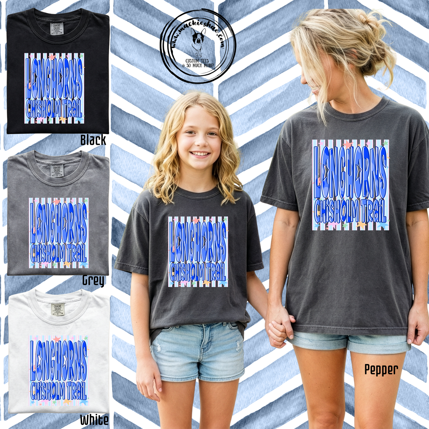 Chisholm Trail- Longhorns Striped Stars Doodle Garment Dyed Unisex Short Sleeve Tee