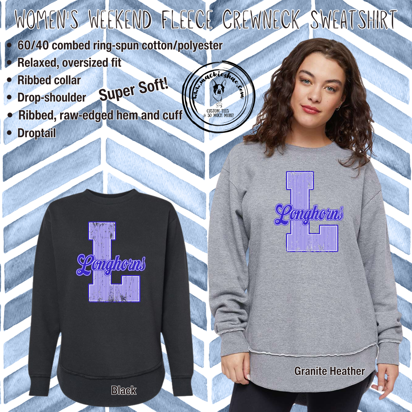 Chisholm Trail- L Longhorns Stripes Women's Weekend Fleece Crewneck Sweatshirt