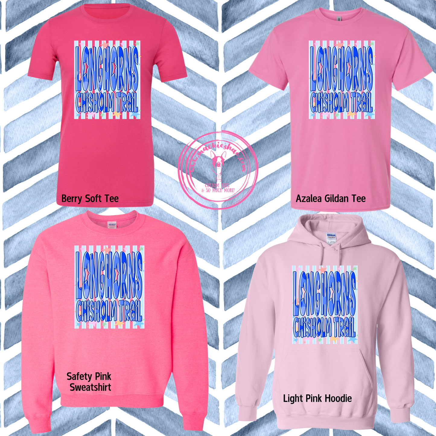 Chisholm Trail- Longhorns Striped Stars Doodle Pink Gear