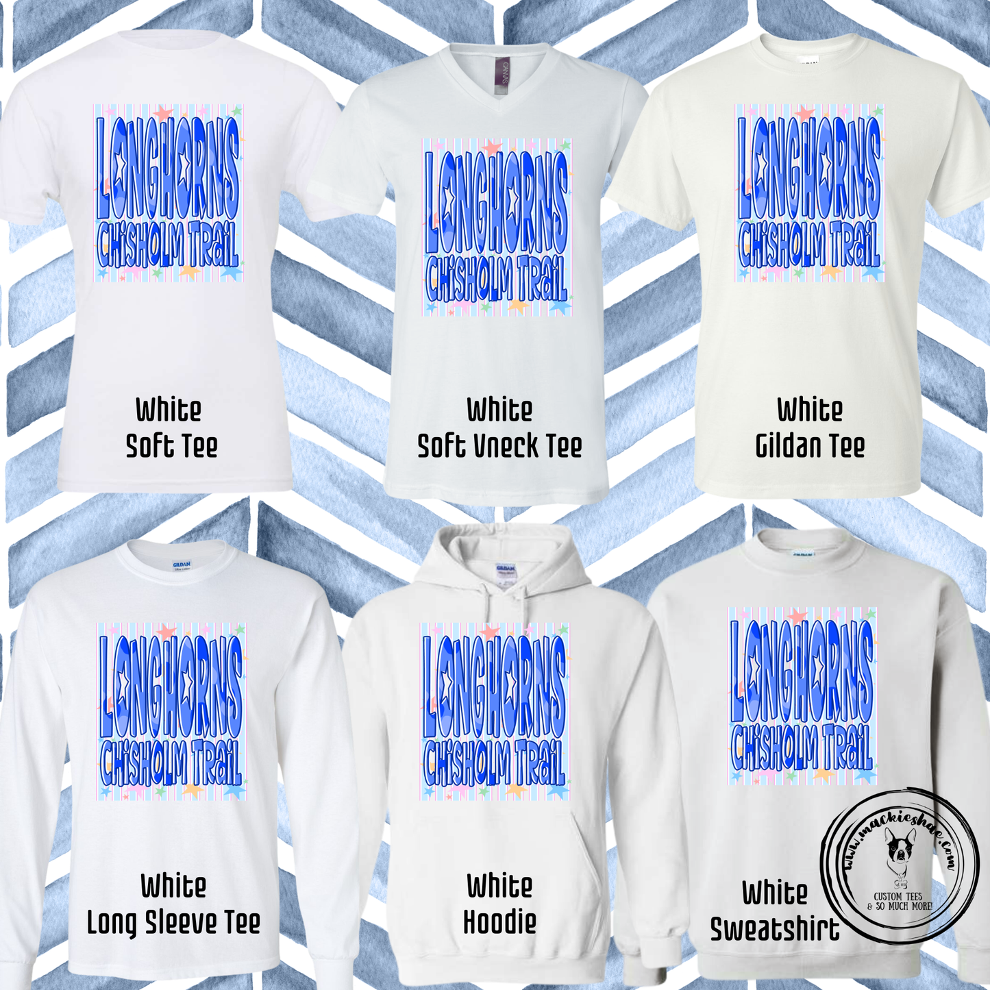 Chisholm Trail- Longhorns Striped Stars Doodle White Gear
