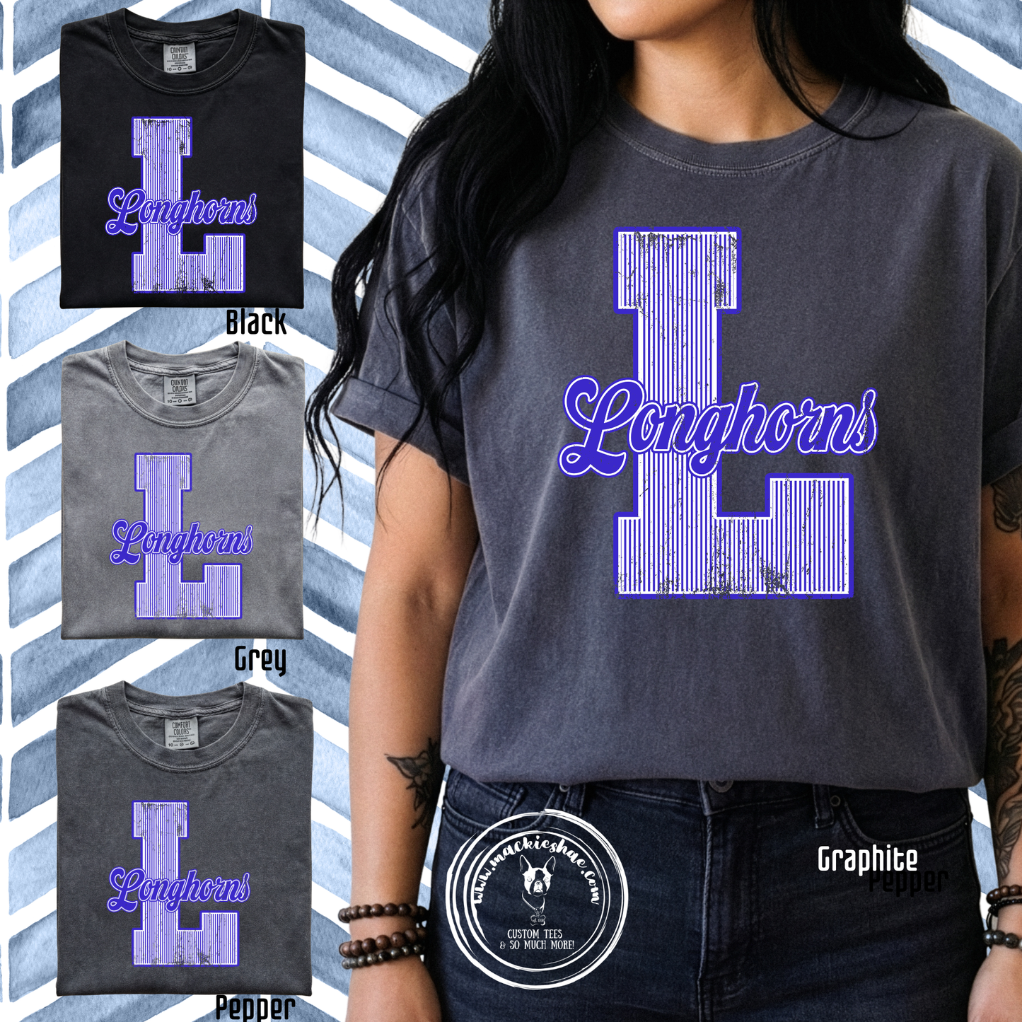 Chisholm Trail- L Longhorns Stripes Garment Dyed Unisex Short Sleeve Tee