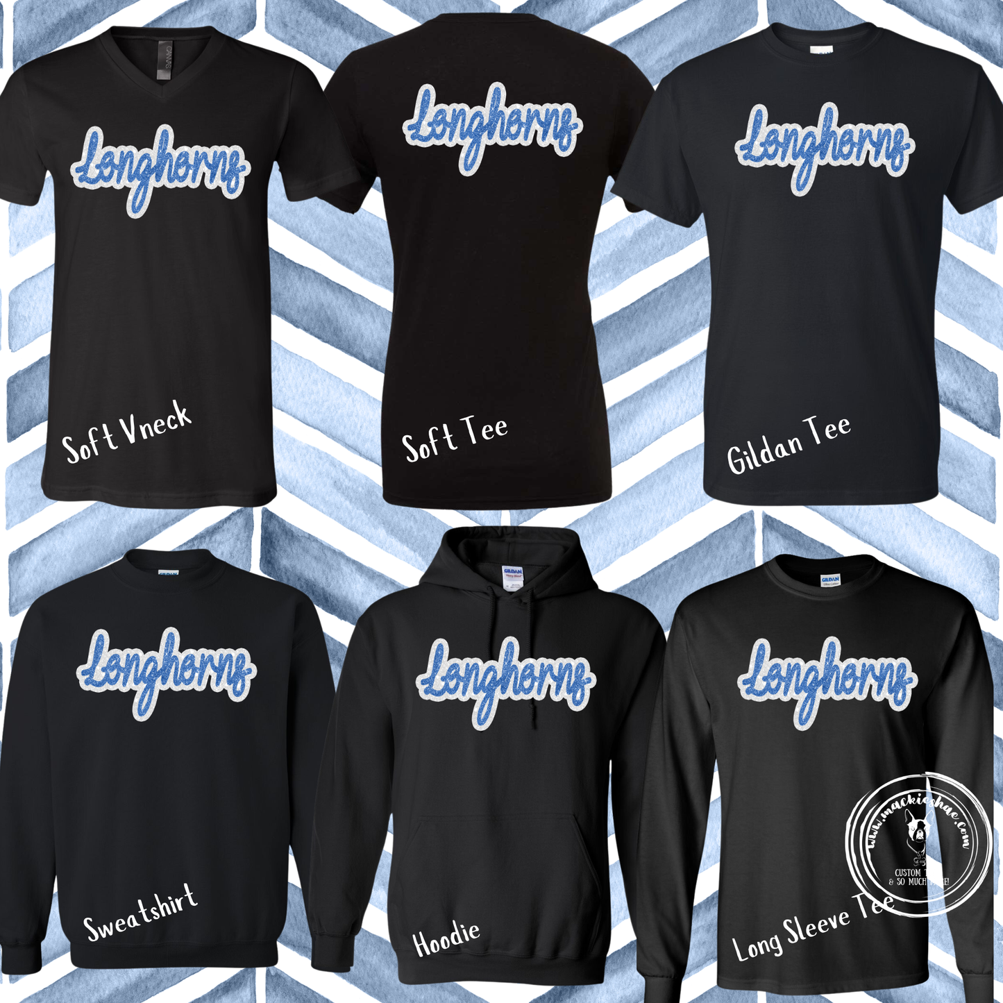 Chisholm Trail- Longhorns Faux Glitter Black Gear
