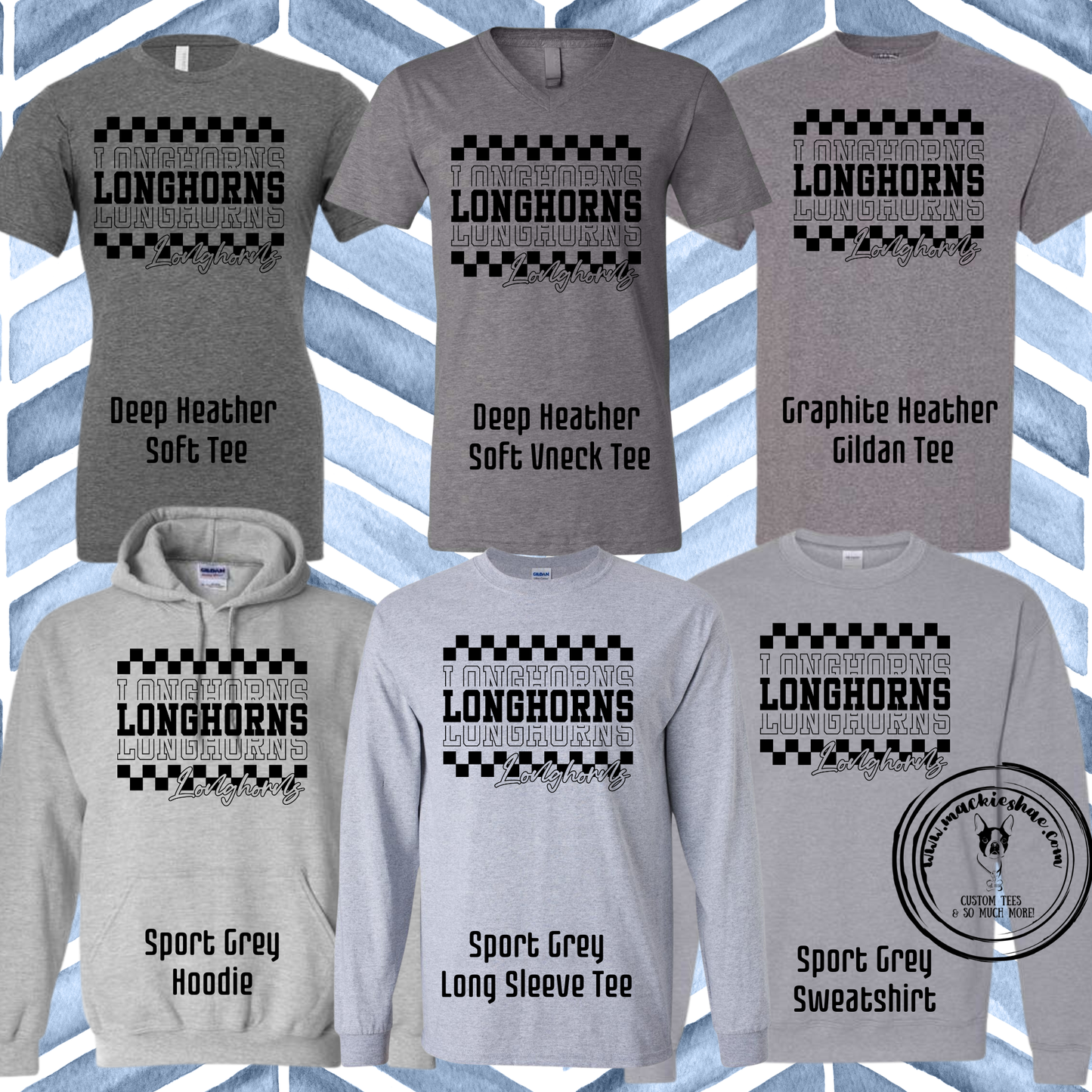 Chisholm Trail- Longhorns Repeat Checkered Grey Gear