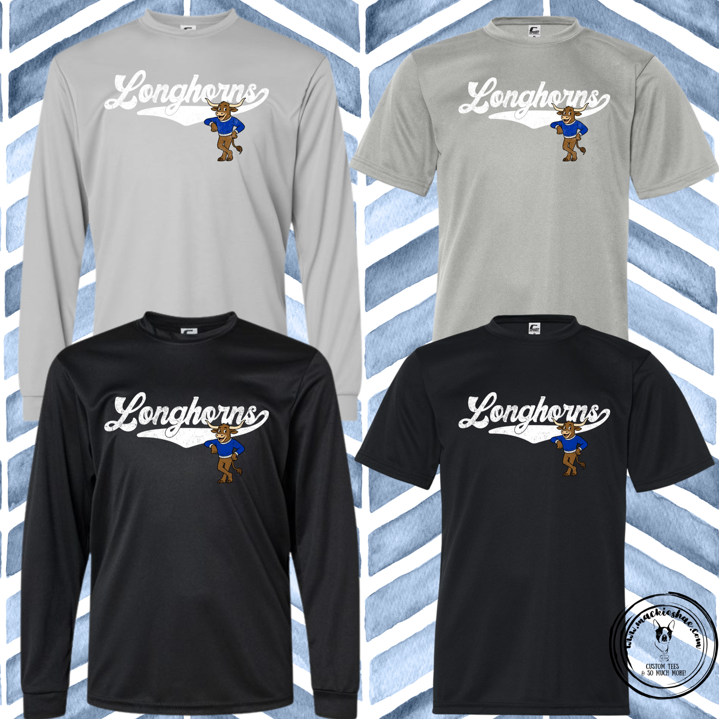 Chisholm Trail- Longhorns Swoosh with Longhorn Performance Drifit Short Sleeve and Long Sleeve Tee