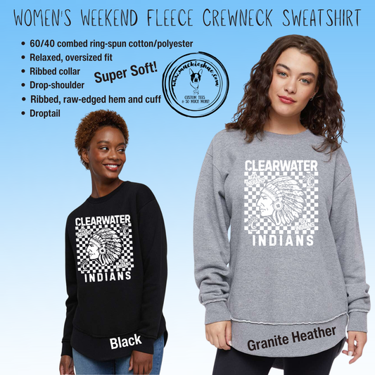 Clearwater- Clearwater Indians Checkered Women's Weekend Fleece Crewneck Sweatshirt