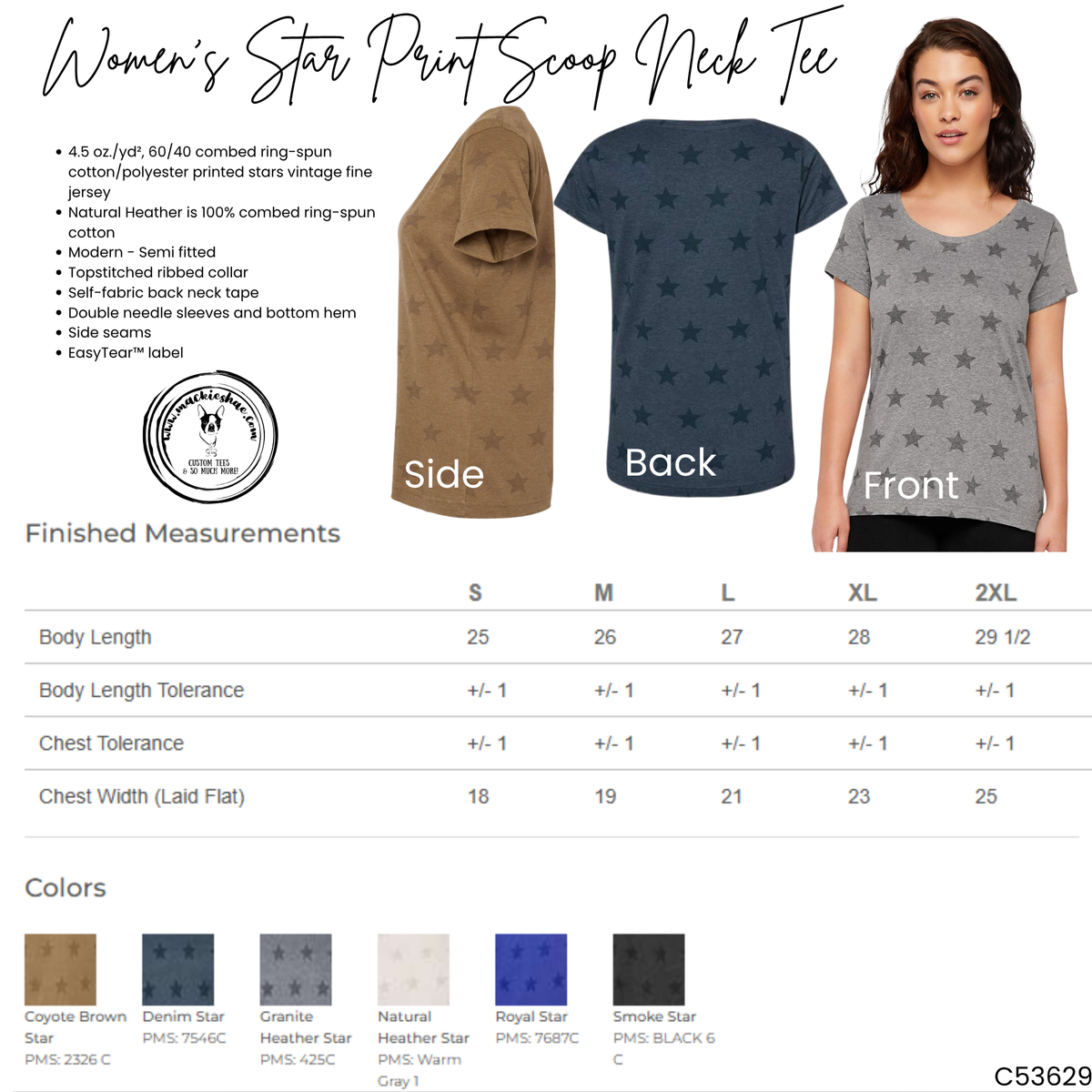 BP- Belle Plaine Dragons Distressed Retro Lines Women's Star Print Scoop Neck Tee