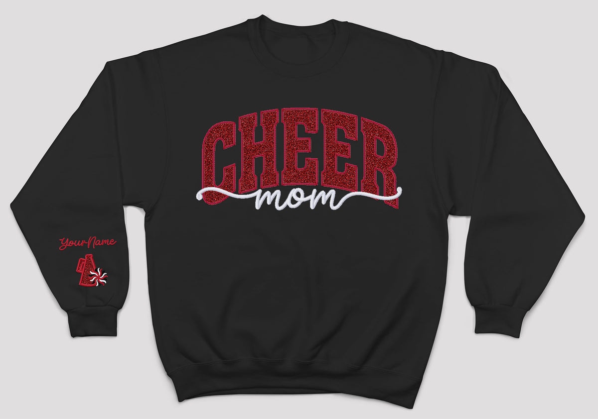 Cheer Personalized RED Glitter Applique and Embroidered Crewneck Sweatshirt