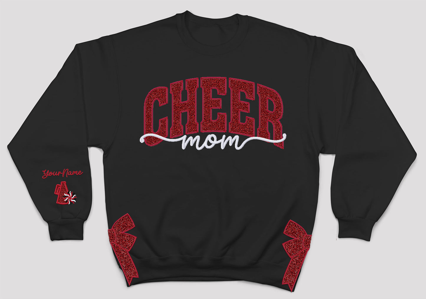 Cheer Personalized RED Glitter Applique and Embroidered Crewneck Sweatshirt