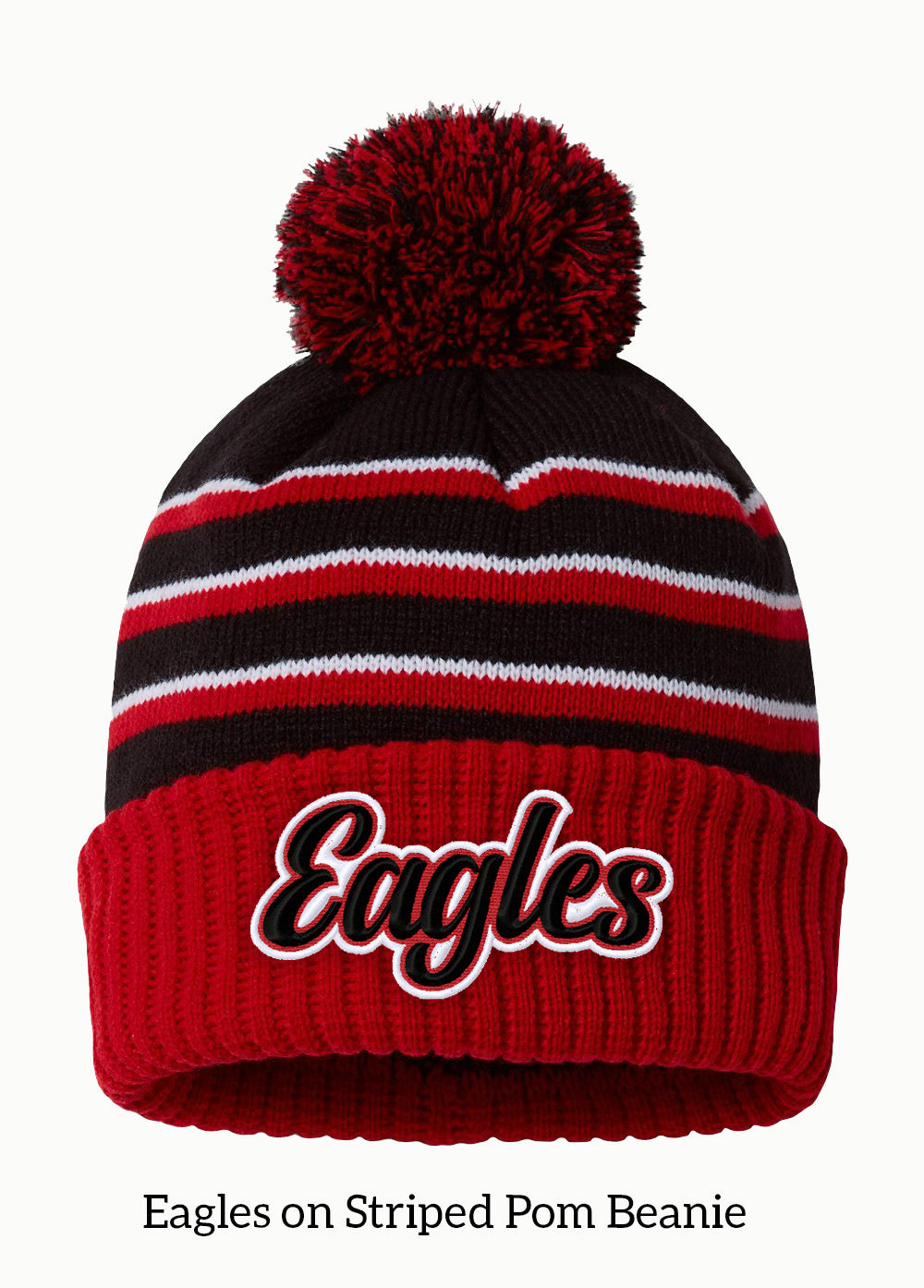 MMS PTO-Eagles or Power Eagle Embroidered Striped Pom Beanie (2 Design Options)