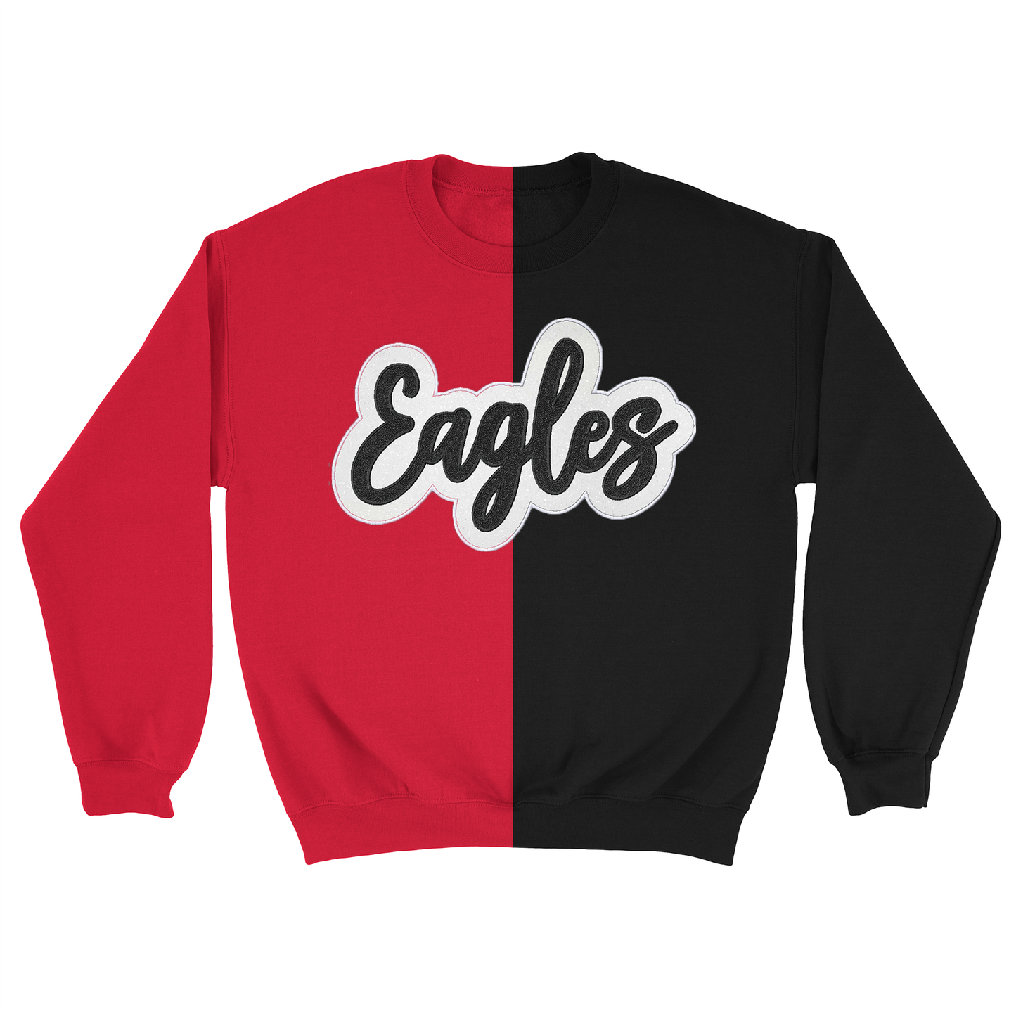 MMS- Maize Eagle Glitter Applique and Embroidered Split Two Toned Crewneck Sweatshirt, Sleeve Options