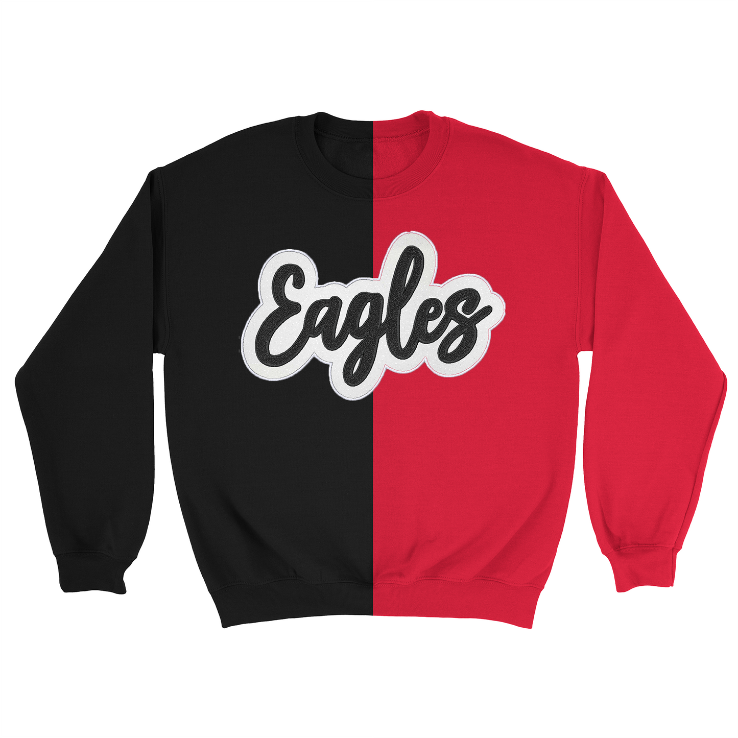 MMS- Maize Eagle Glitter Applique and Embroidered Split Two Toned Crewneck Sweatshirt, Sleeve Options