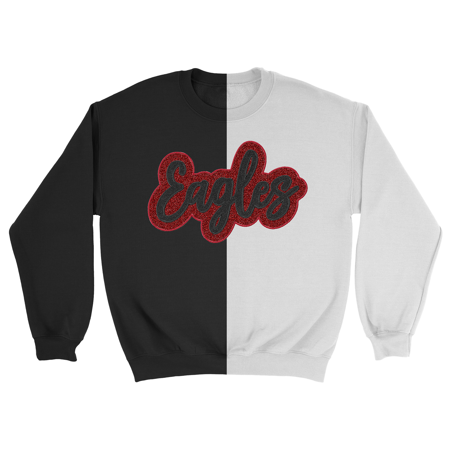 MMS- Maize Eagle Glitter Applique and Embroidered Split Two Toned Crewneck Sweatshirt, Sleeve Options