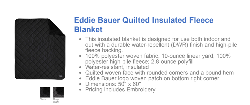 Mavs- Eddie Bauer Maverick Embroidered Quilted Insulated Fleece Blanket, 2 Colors, Personalization Options