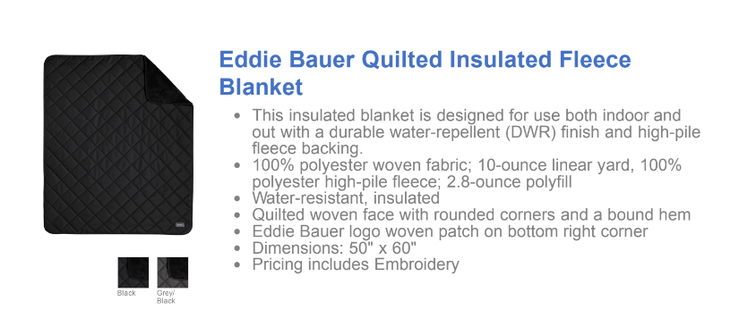 MMS PTO-Maize Eagles Band Embroidered Eddie Bauer Quilted Insulated Fleece Blanket, 2 Colors, Personalization Options