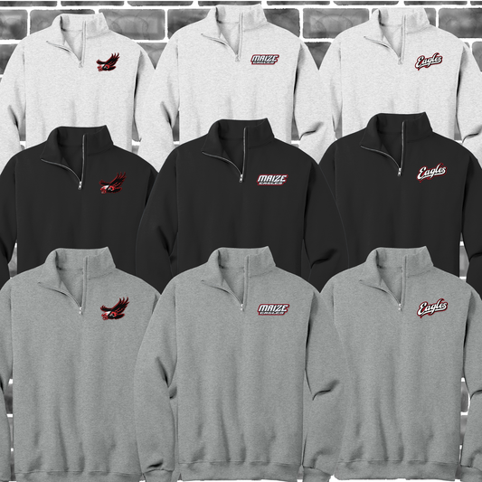 MIS- Flying Eagle, Eagles Script, Maize Eagles Logo Embroidered 1/4 Zip Sweatshirt