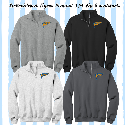 Peterson Elementary Tiger Pennant Embroidered 1/4 Zip Sweatshirt