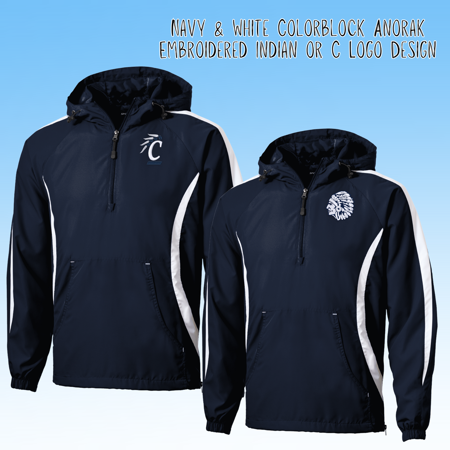 Clearwater- Indian or C Logo Embroidery Navy and White Colorblock Anorak