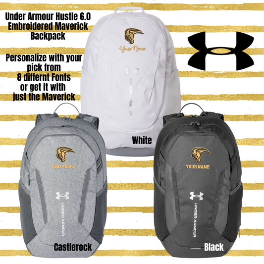 Mavs- Maverick Under Armour Hustle 6.0 Backpack with Embroidery Design, Personalize with your Name!