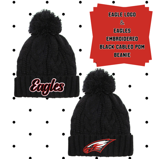 MMS- Eagles or Power Eagle Embroidered Cabled Pom Beanie