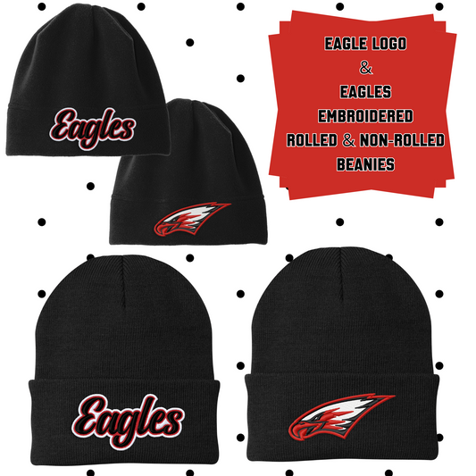MIS- Eagles or Power Eagle Embroidered Beanie Rolled and Non-Rolled