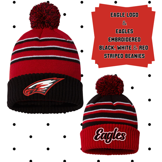 MIS- Eagles or Power Eagle Embroidered Striped Pom Beanie