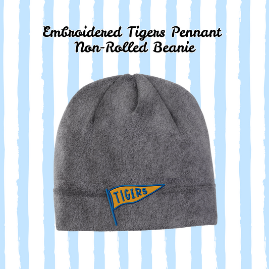 Peterson Elementary Tiger Pennant Embroidered Non-Rolled Heather Grey Beanie