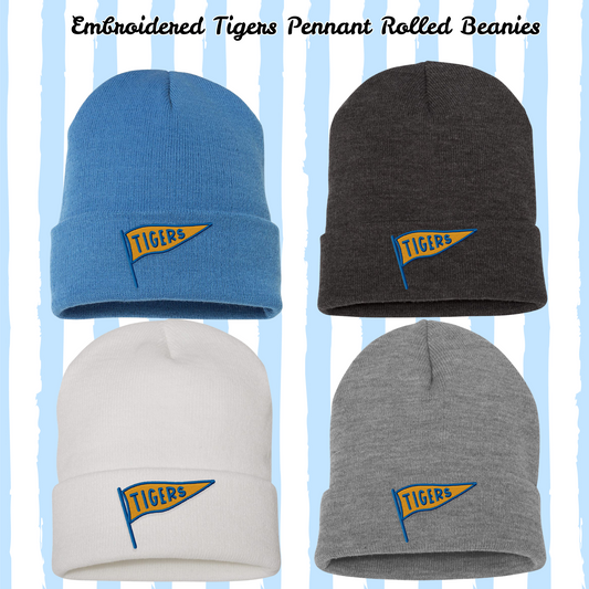 Peterson Elementary Tiger Pennant Embroidered Rolled Beanie