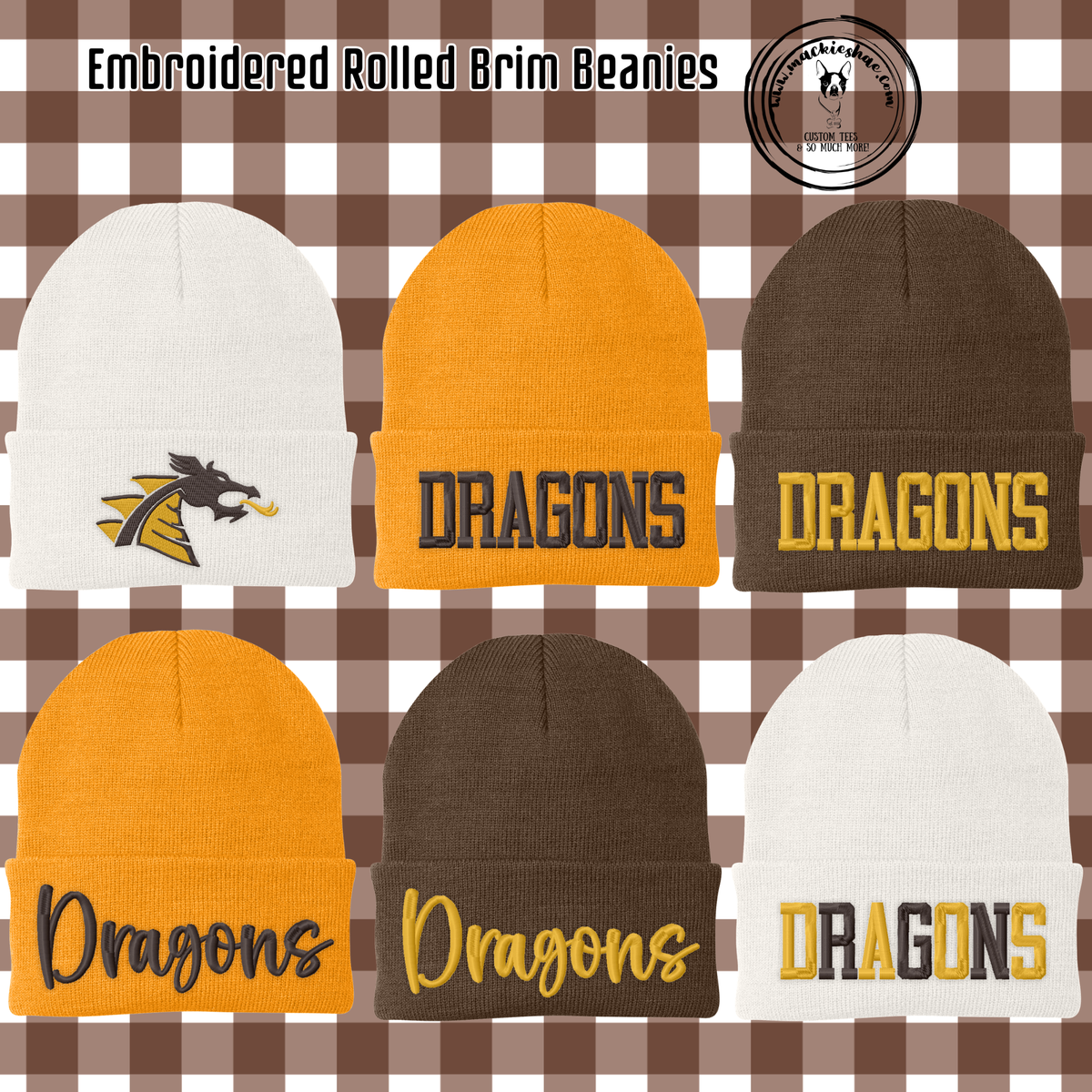 BP- Dragons Embroidery Rolled Brim Beanie