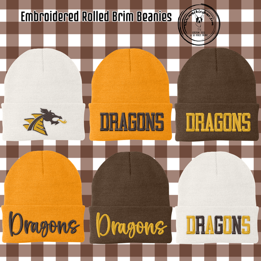 BP- Dragons Embroidery Rolled Brim Beanie