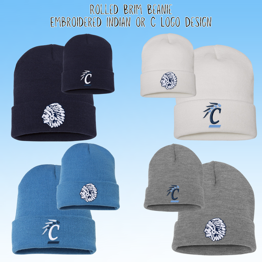Clearwater- Indian or C Logo Embroidery Rolled Brim Beanie