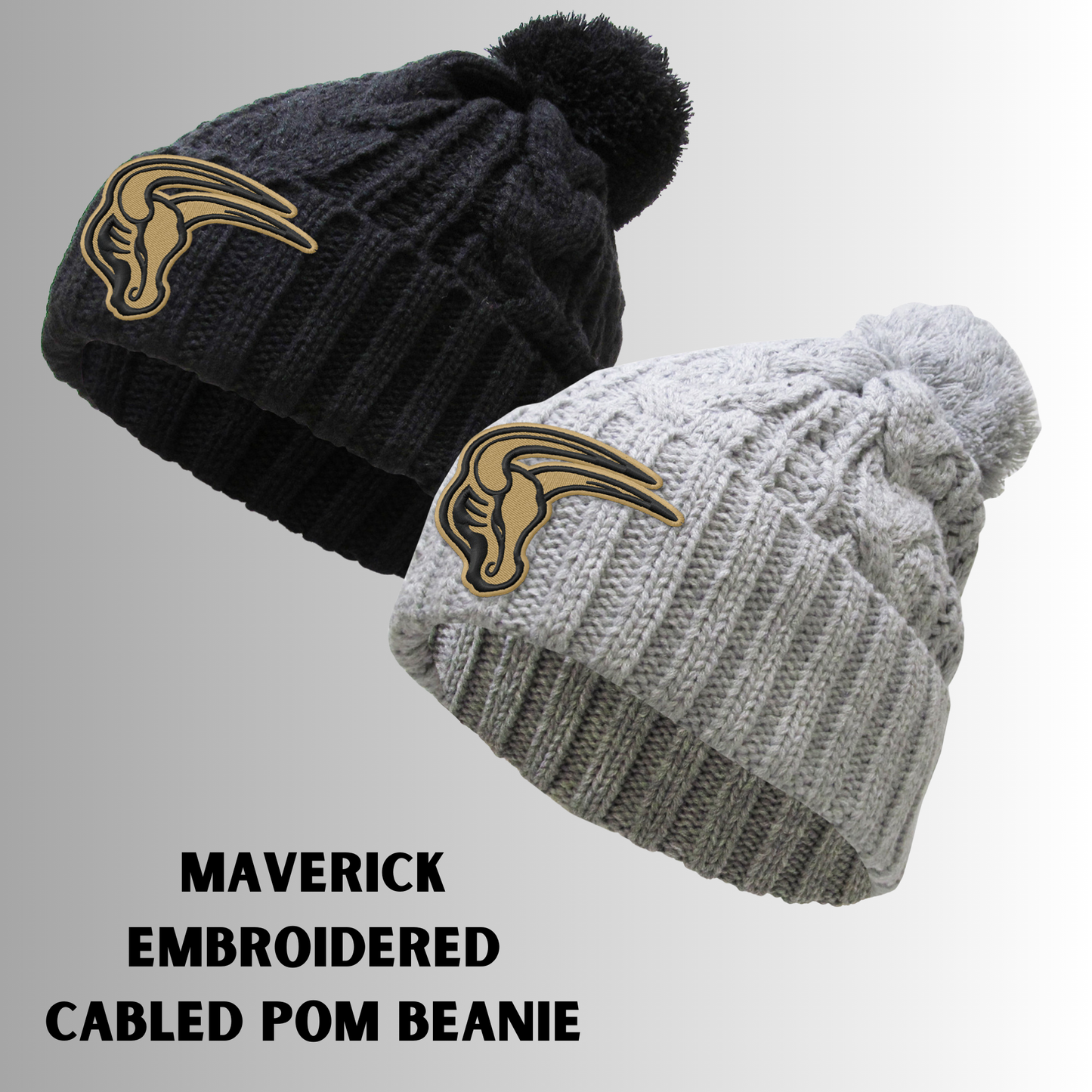Mavs- Maverick Embroidered Cabled Pom Beanie, 2 Color Options