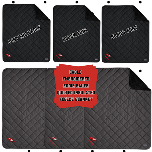 MMS- Maize Eagle Embroidered Eddie Bauer Quilted Insulated Fleece Blanket, Personalization Options