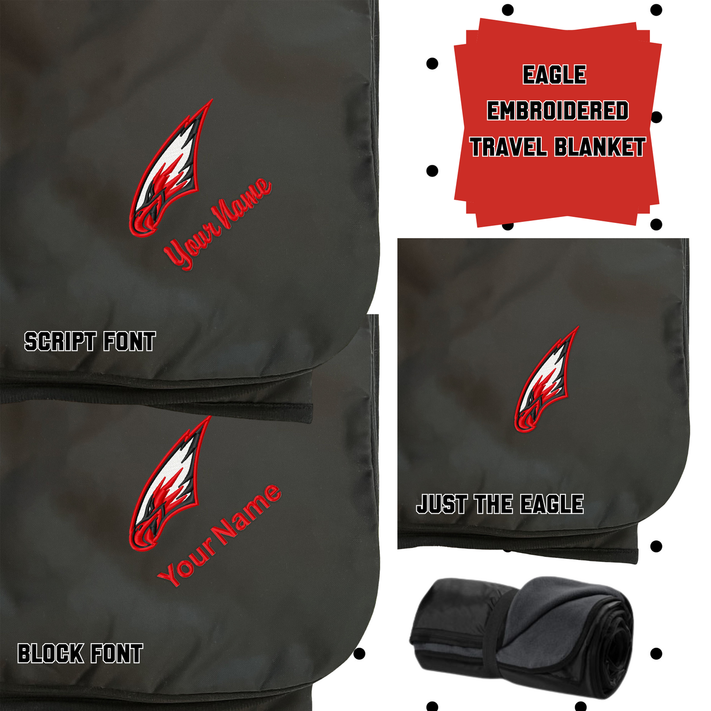 MMS- Maize Eagle Embroidered Travel Blanket, Personalization Options