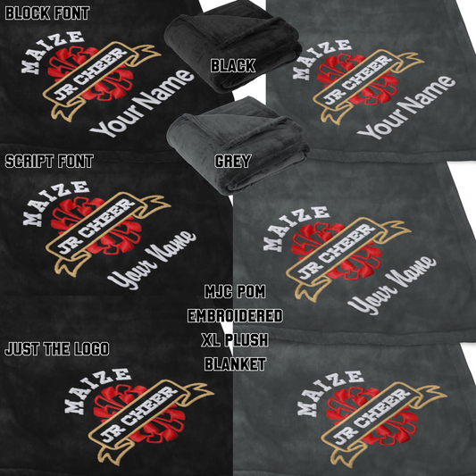 MJC- Maize Jr Cheer Pom Embroidered Extra Large Ultra Plush Blanket, Personalization Options