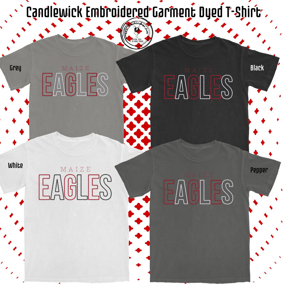 MIS- Maize Eagles Candlewick Embroidered Comfort Colors Garment Dyed Tee