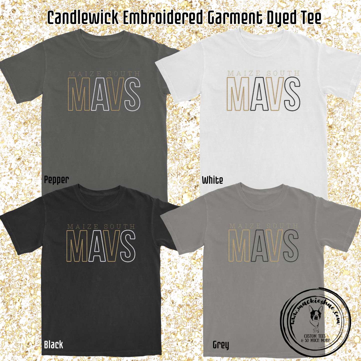 Mavs- Maize South Mavs Candlewick Embroidered Comfort Colors Garment Dyed Tee