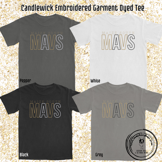 Mavs- Maize South Mavs Candlewick Embroidered Comfort Colors Garment Dyed Tee