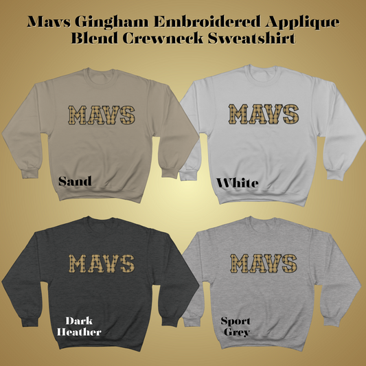 Mavs- Mavs Gingham Embroidered Applique Blend Sweatshirt