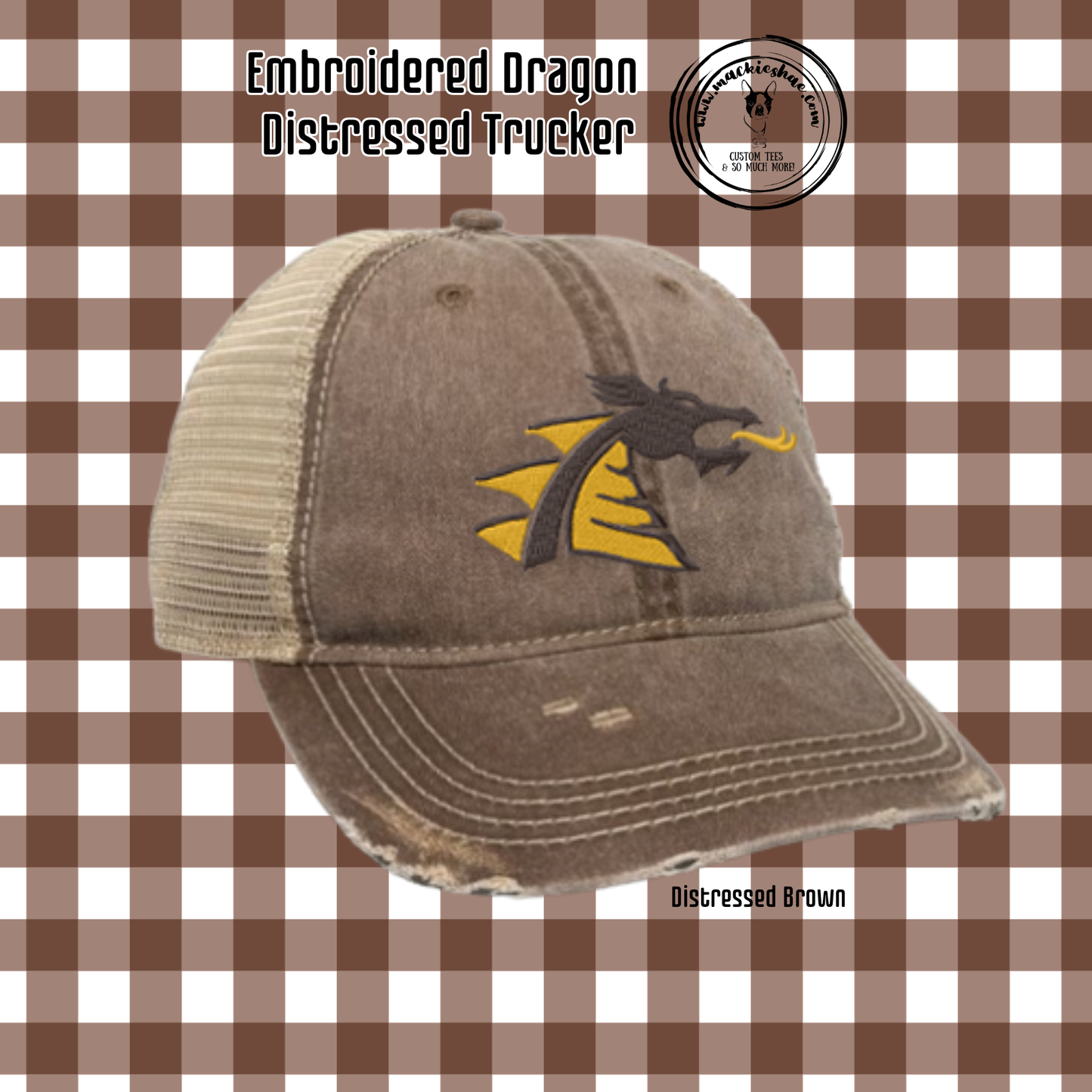 BP- Dragon Embroidery Distressed Brown Trucker Hat