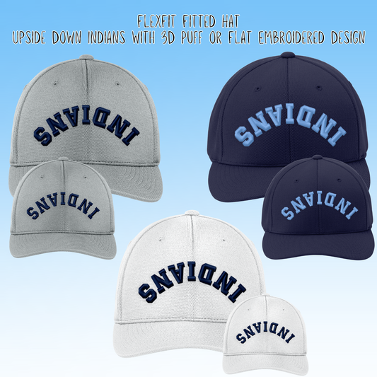 Clearwater- Upside Down Indians Embroidery Flexfit Fitted Hat (3D or Flat)