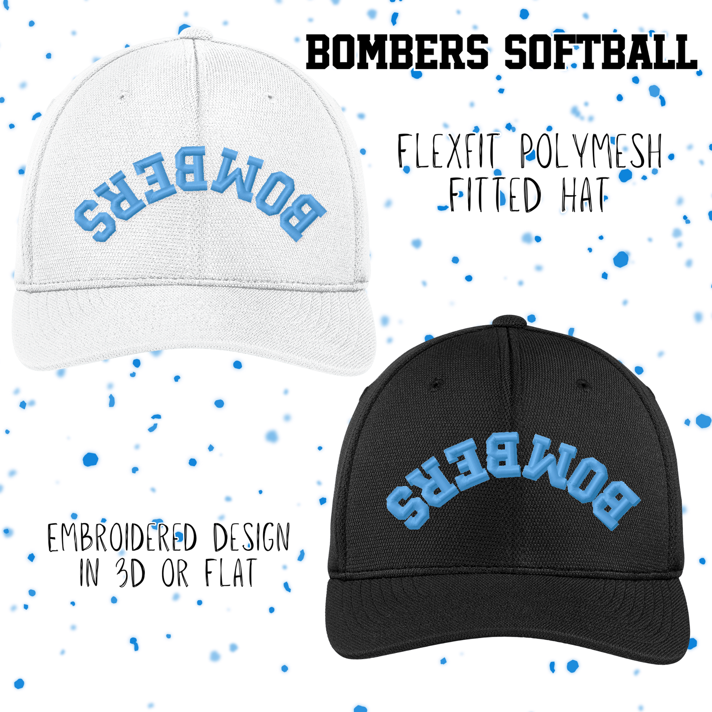 Upside Down Bombers Softball Flexfit Polymesh Fitted Hat (3D or Flat Embroidery)
