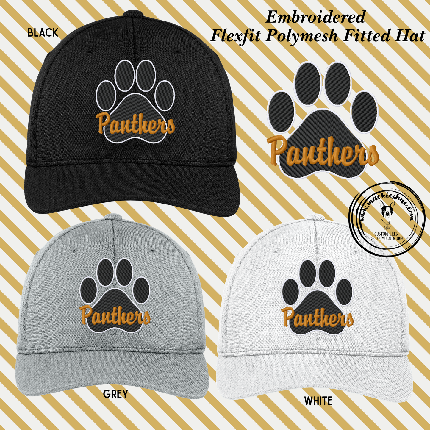 OK- Panthers Paw Embroidered Flexfit Cool & Dry Polymesh Hat, 2 Sizes Fitted Hat